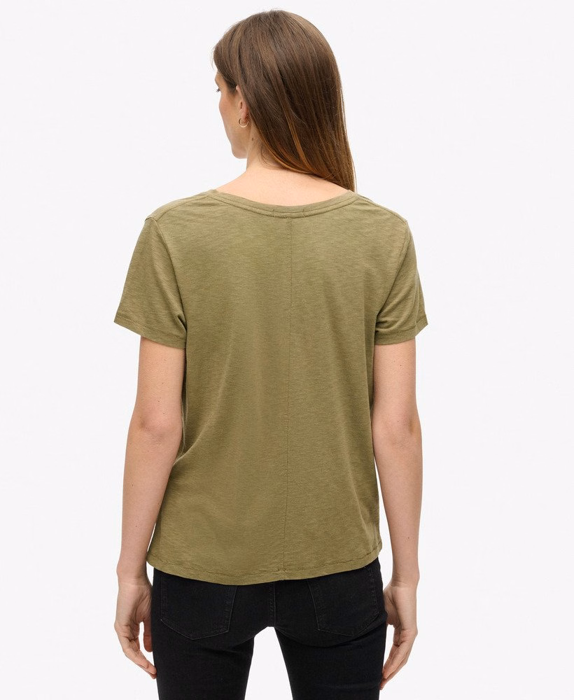 Geborduurd T-shirt met V-hals en slub-structuur