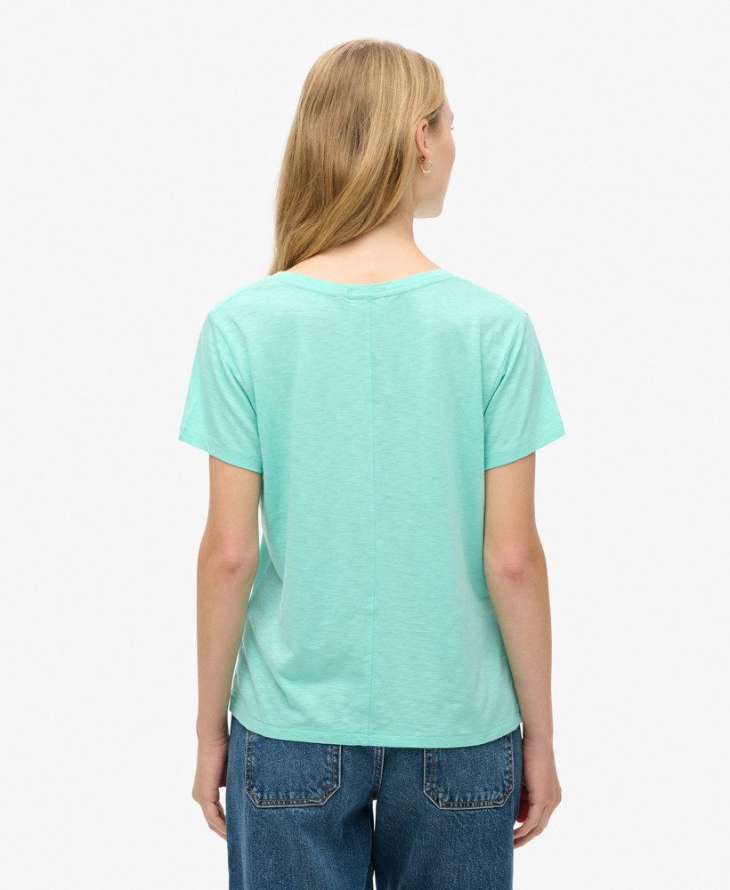 geborduurd t-shirt met v-hals en slub-print in felgroen.