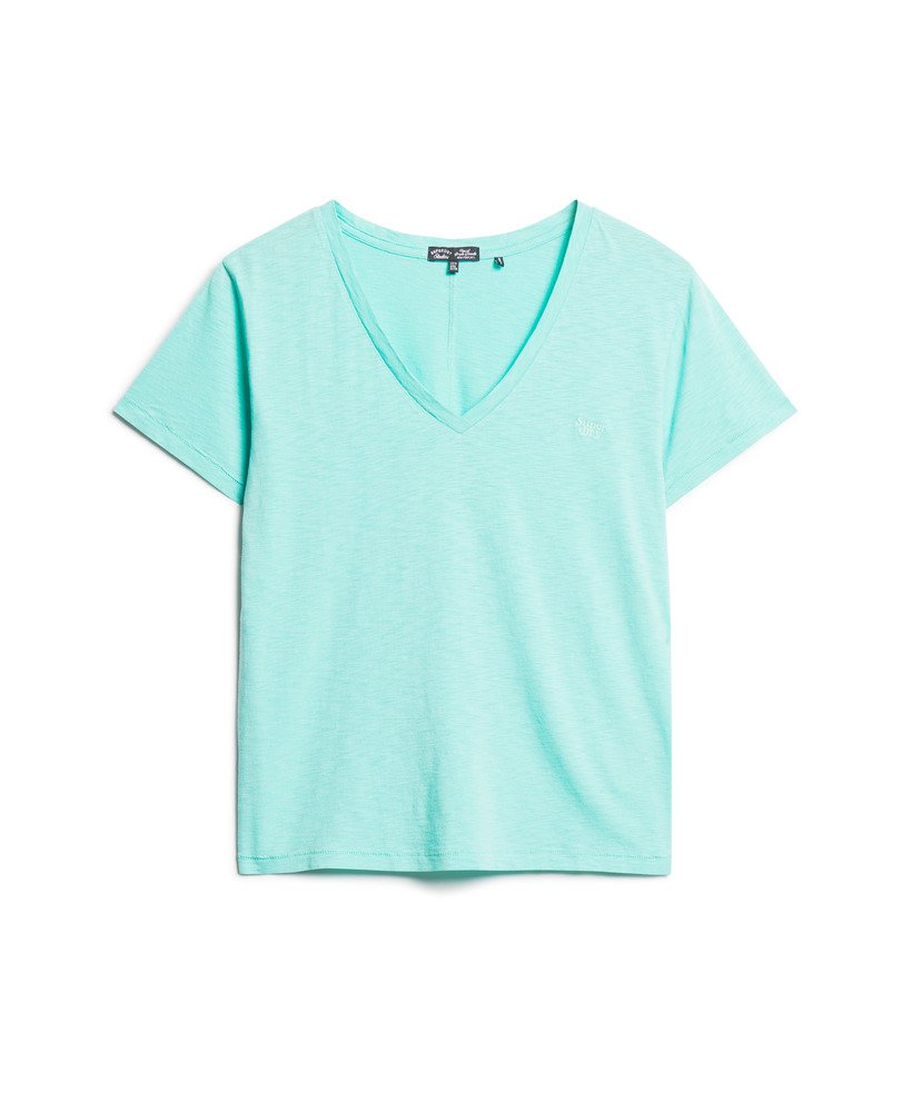 geborduurd t-shirt met v-hals en slub-print in felgroen.