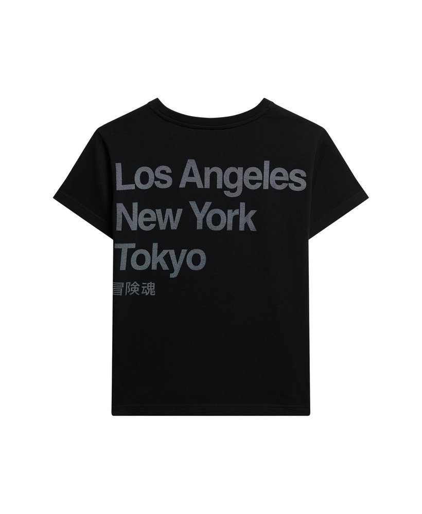 getailleerd t-shirt met core logo city-design in zwart