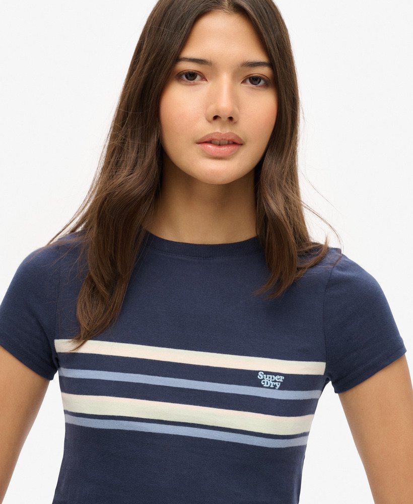 vintage gestreept crop t-shirt in preppy marineblauwe strepen