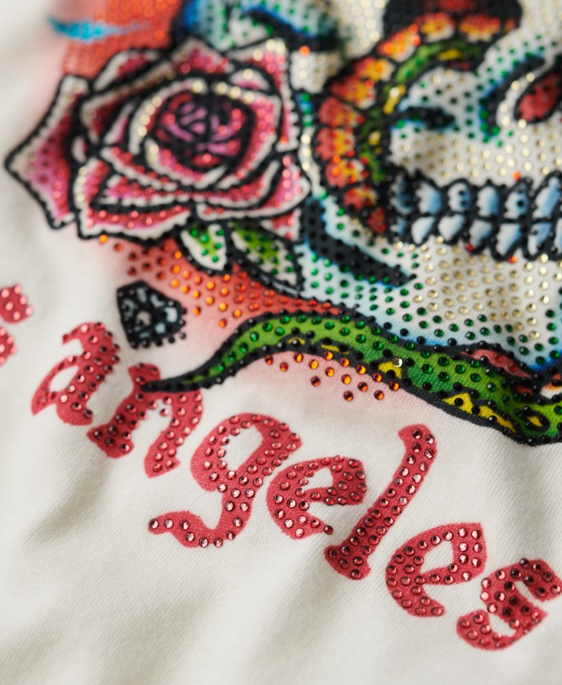 getailleerd t-shirt met tattoo- en strasssteentjes in winterwit