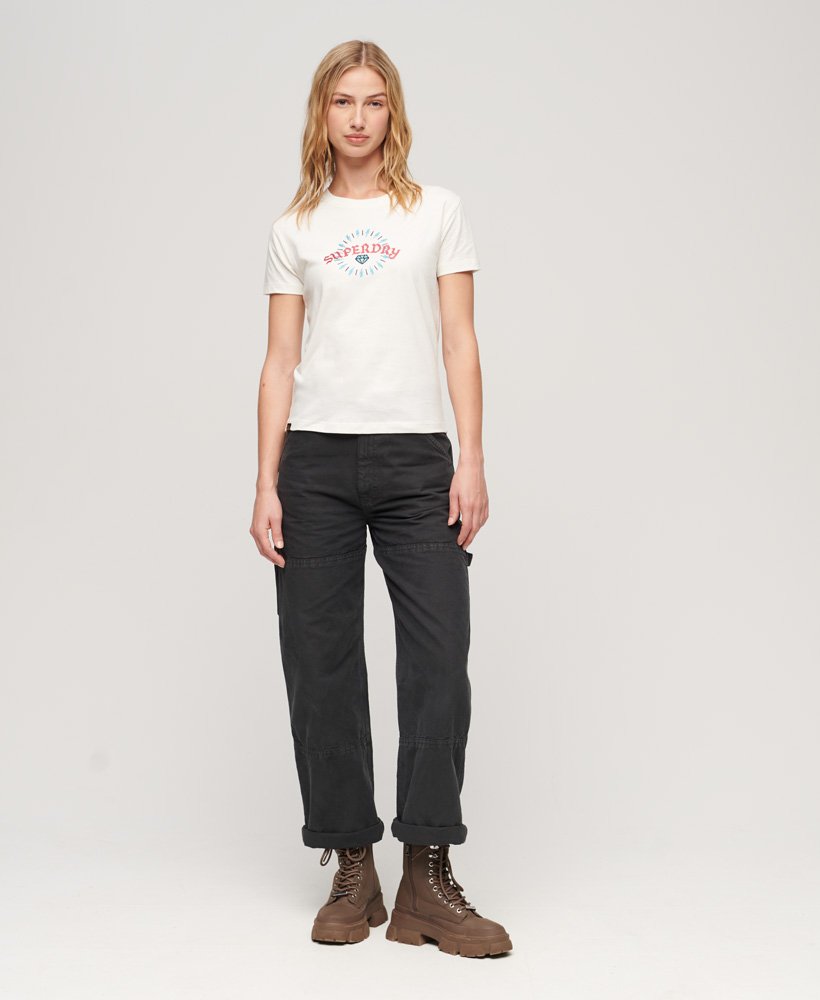getailleerd t-shirt met tattoo- en strasssteentjes in winterwit