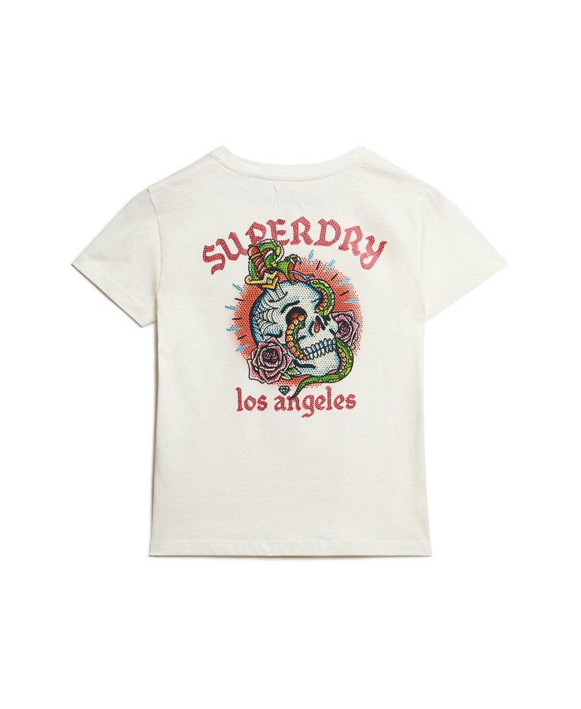 getailleerd t-shirt met tattoo- en strasssteentjes in winterwit