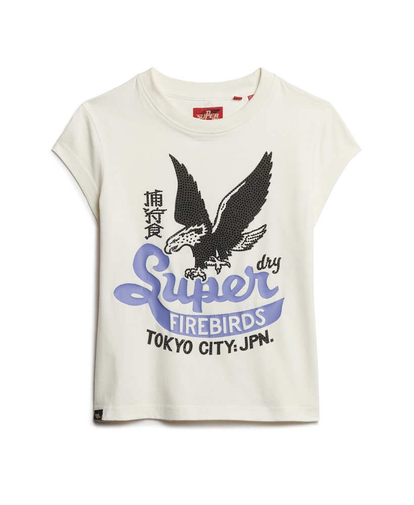 versierd poster t-shirt met korte mouwen in winterwit