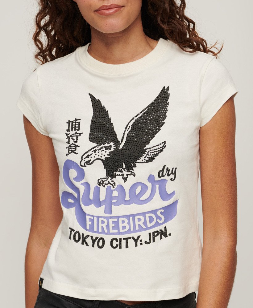 versierd poster t-shirt met korte mouwen in winterwit