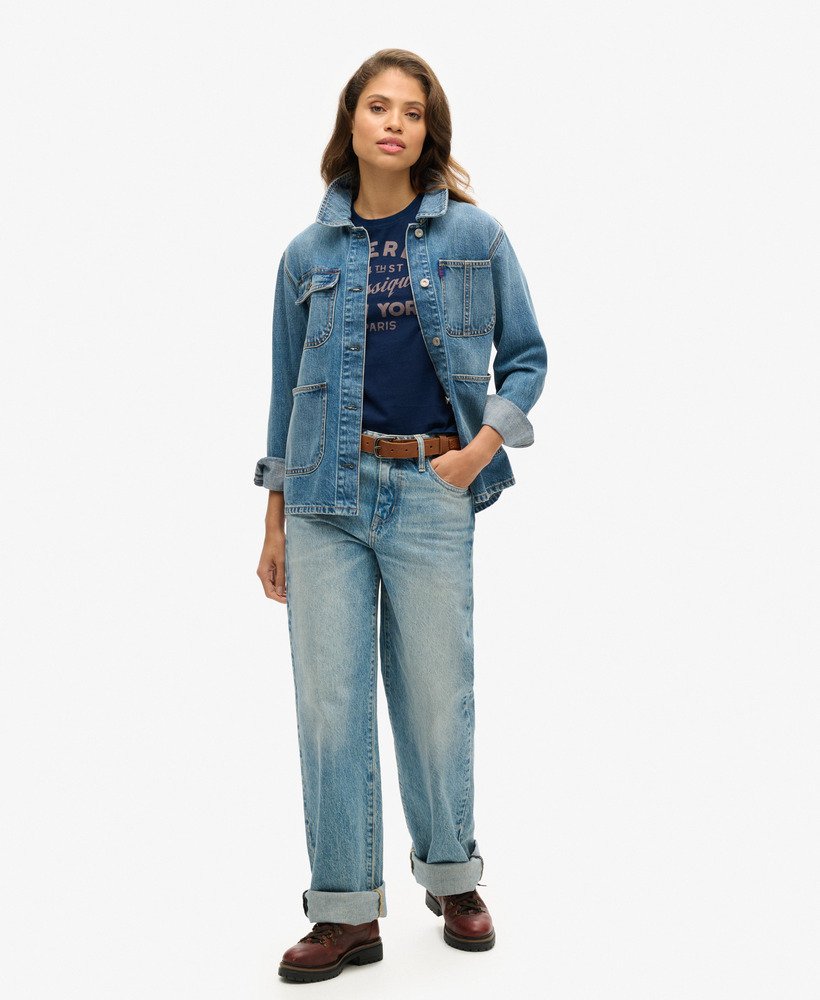 indigo workwear t-shirt met korte mouwen in diepblauwe denimwassing.