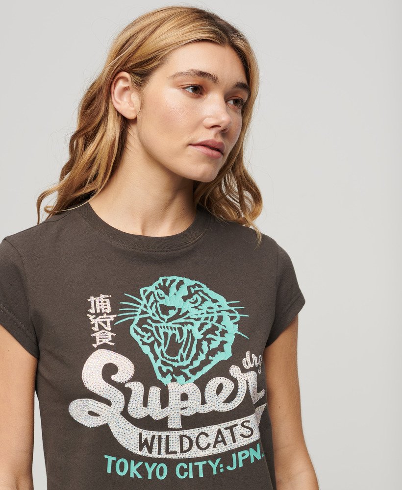 versierd poster t-shirt met korte mouwen in vintage zwart