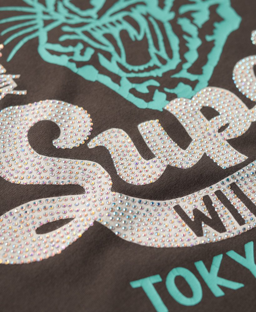 versierd poster t-shirt met korte mouwen in vintage zwart