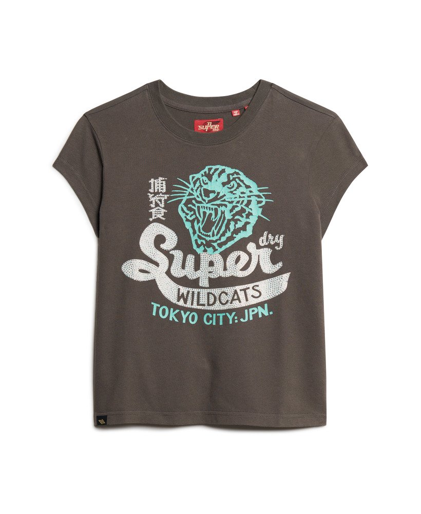 versierd poster t-shirt met korte mouwen in vintage zwart
