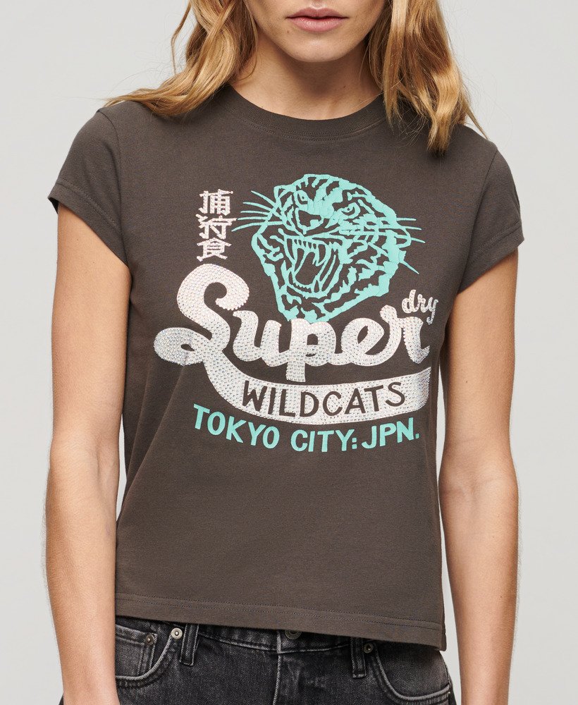 versierd poster t-shirt met korte mouwen in vintage zwart