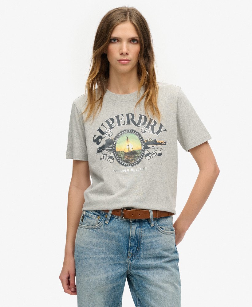 reissouvenir relaxed t-shirt in puimsteenbeige gemêleerd