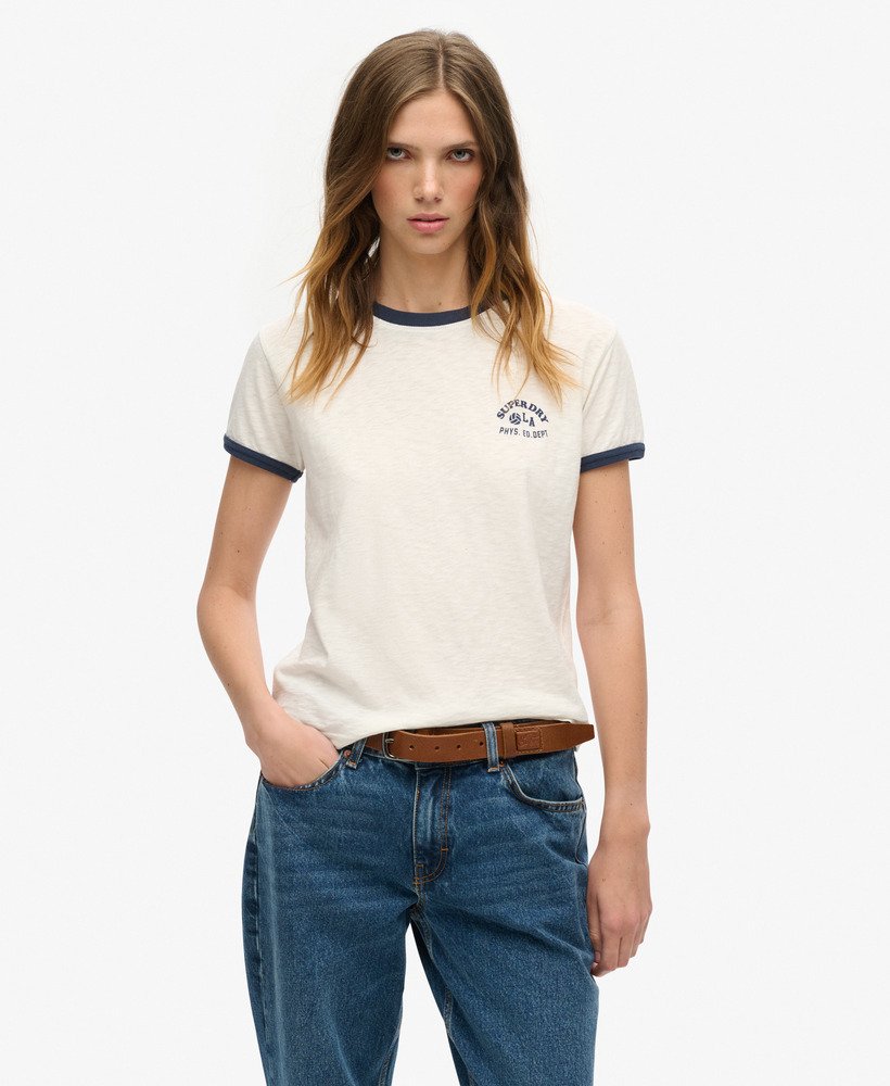 athletic essentials beach graphic ringer t-shirt in off white