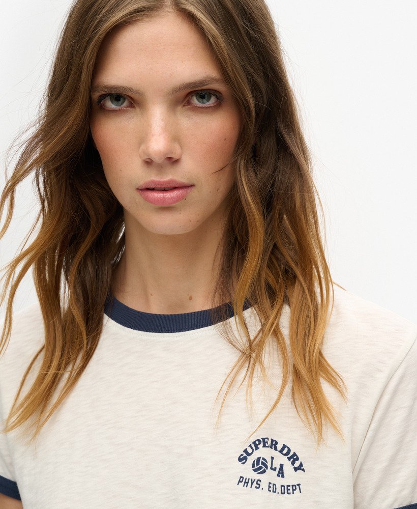 athletic essentials beach graphic ringer t-shirt in off white
