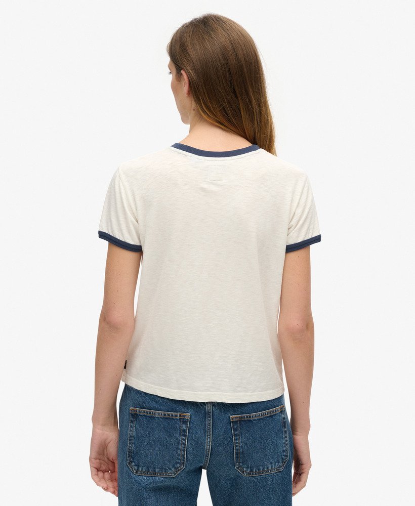 athletic essentials beach graphic ringer t-shirt in off white