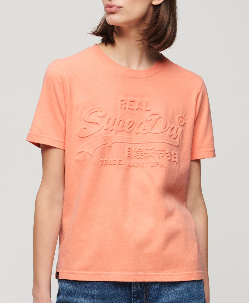 relaxed t-shirt met reliëf in papaya punch roze