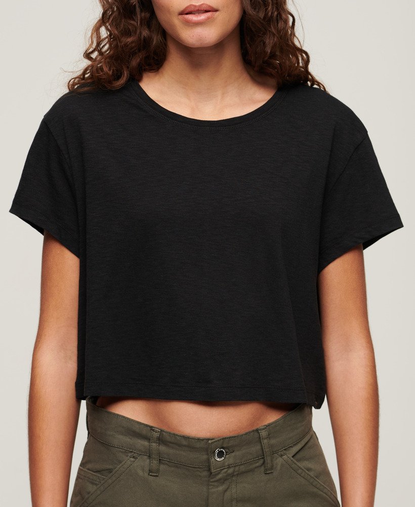 losvallend cropped t-shirt in zwart