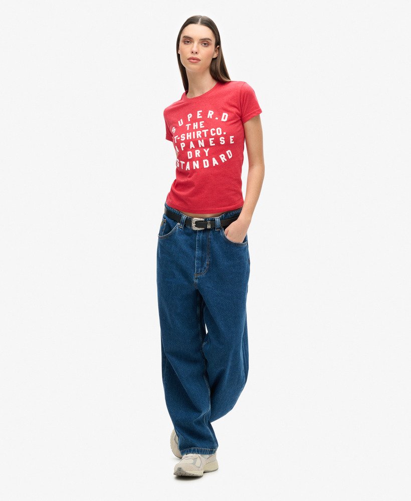 getailleerd t-shirt met puffprint in papajarood gemêleerd