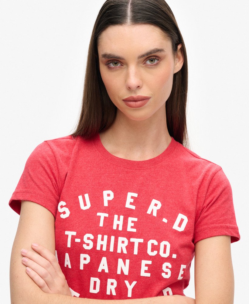 getailleerd t-shirt met puffprint in papajarood gemêleerd