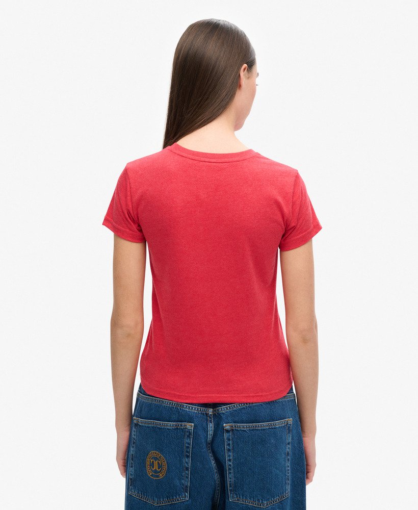 getailleerd t-shirt met puffprint in papajarood gemêleerd