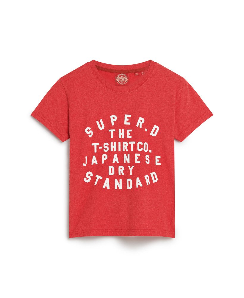 getailleerd t-shirt met puffprint in papajarood gemêleerd