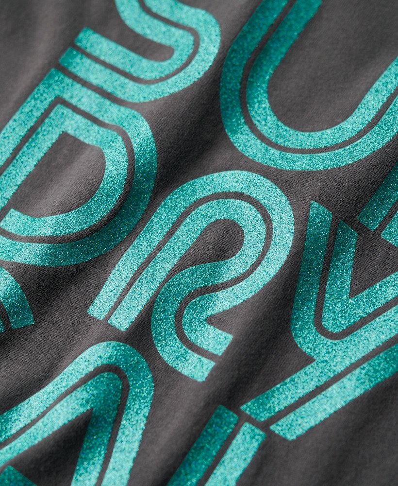 retro glitterlogo t-shirt in vintage zwart