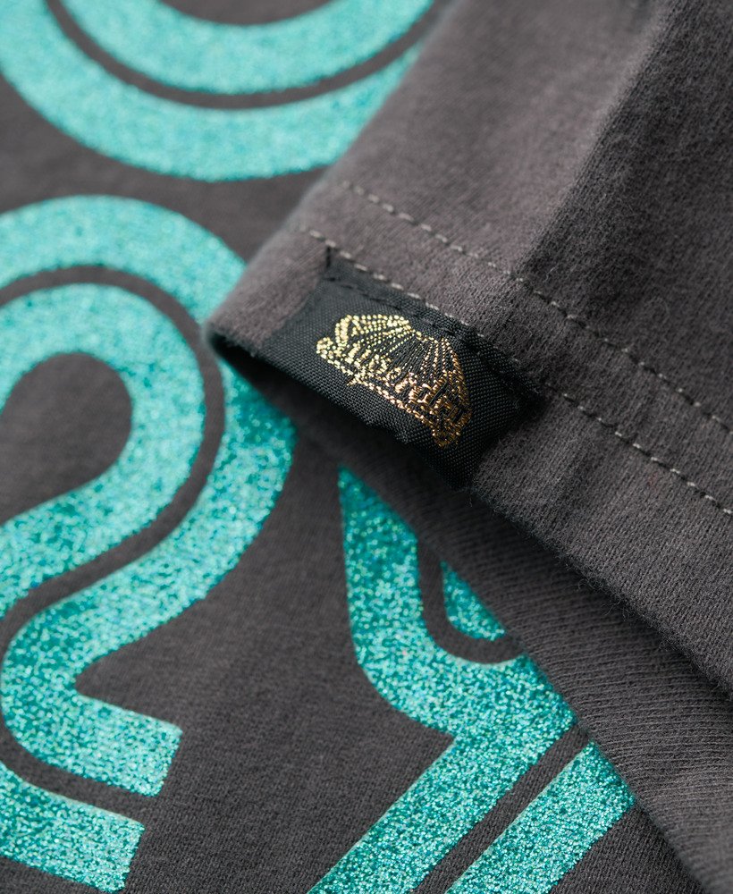 retro glitterlogo t-shirt in vintage zwart