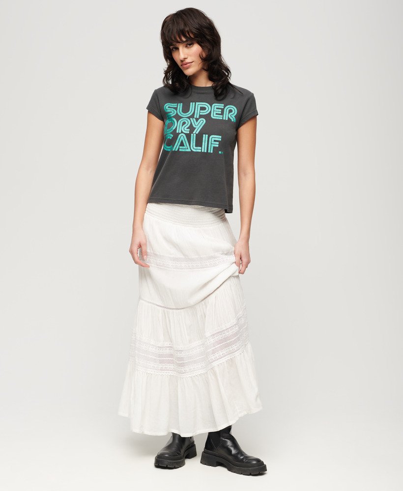 retro glitterlogo t-shirt in vintage zwart
