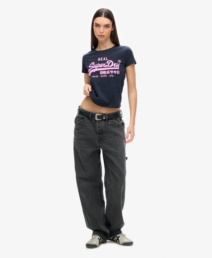 neonkleurig t-shirt met grafische print in eclipse navy