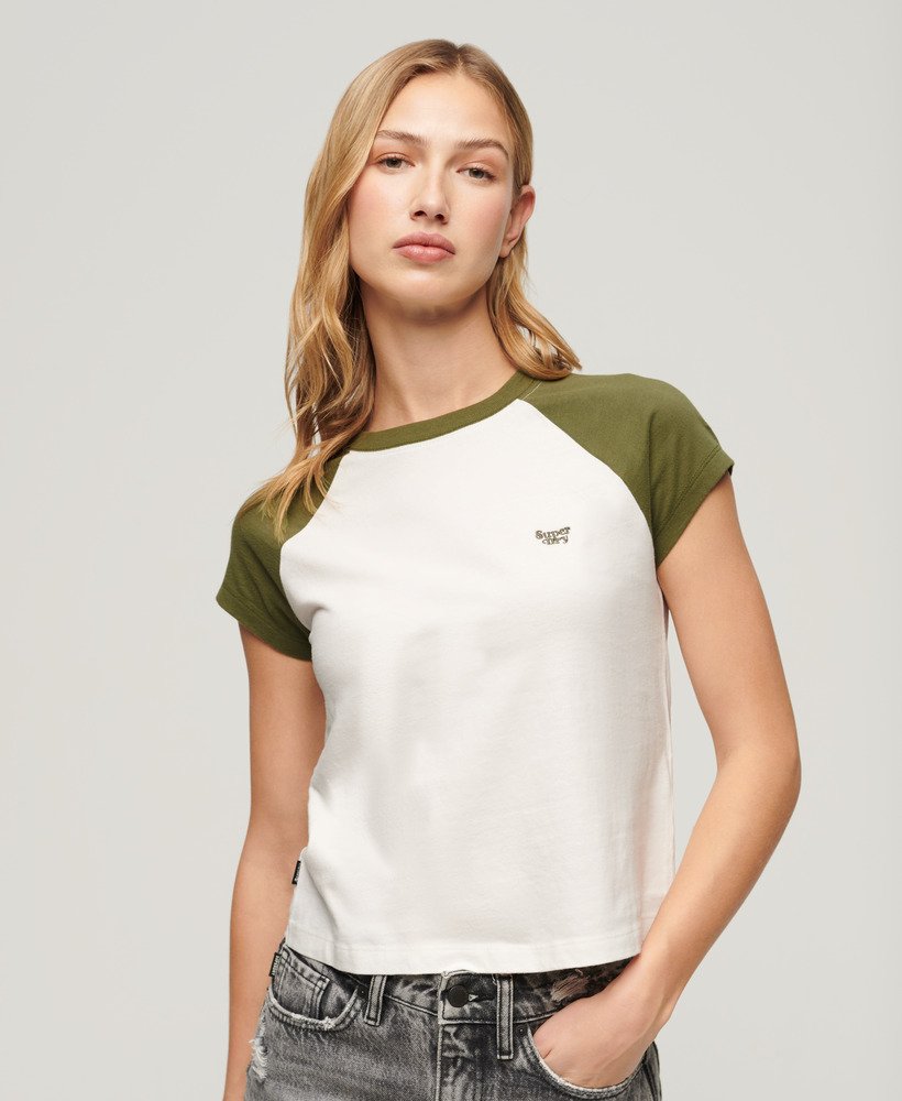 t-shirt met essential logo van biologisch katoen in olijfgroengebroken wit.