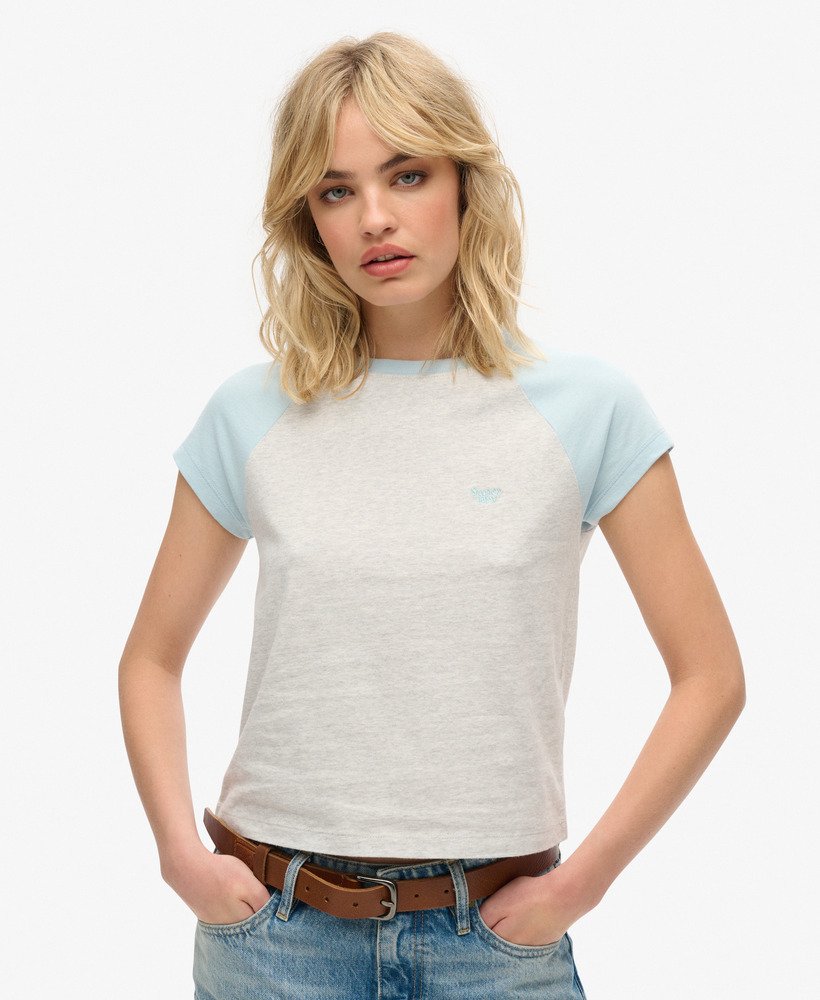 t-shirt met essential logo raglan van biologisch katoen in winter sky blue glacier grey marl