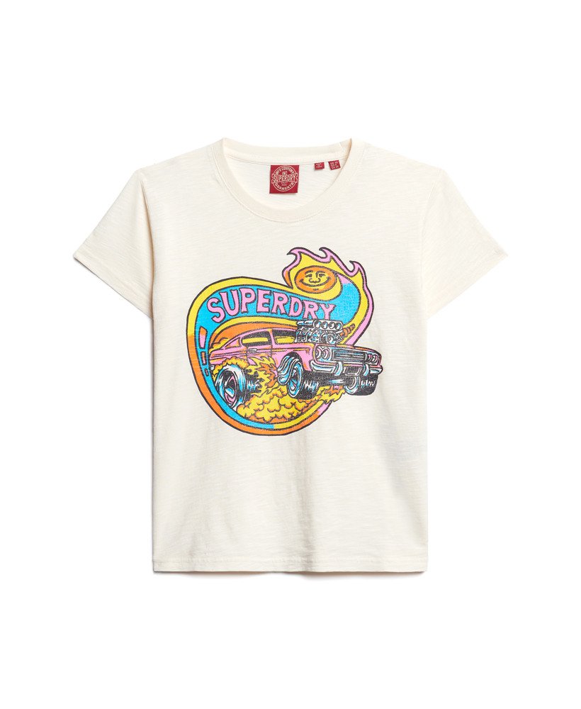 neon motor graphic fitted t-shirt in cream slub