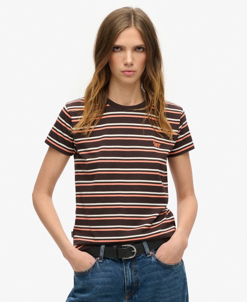 essential logo getailleerd t-shirt met strepen in bison black stripe