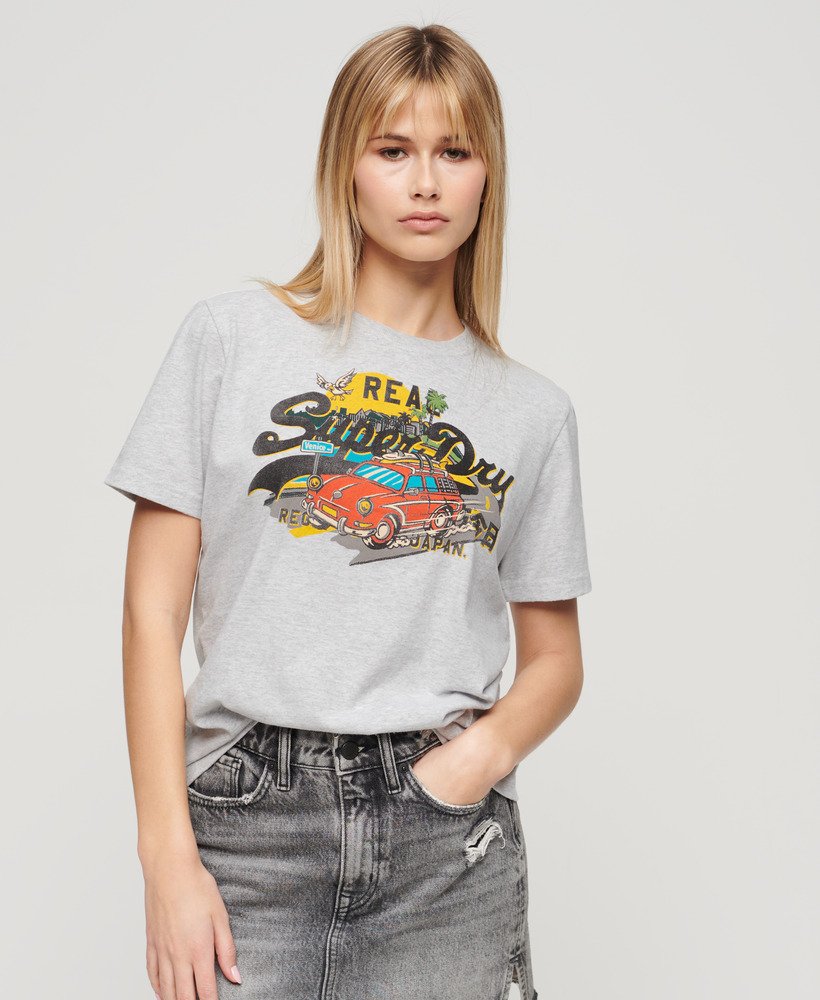 la graphic relaxed tee in flake grey marl