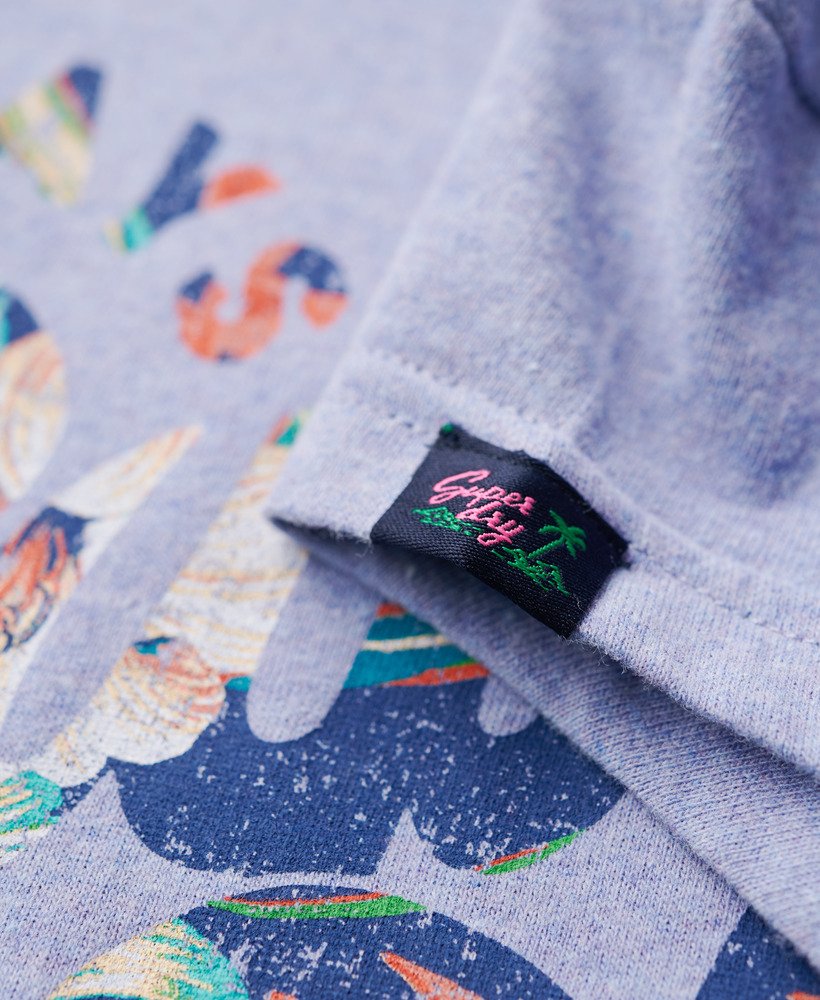 t-shirt met bloemenprint en korte mouwen in gemêleerd paars.