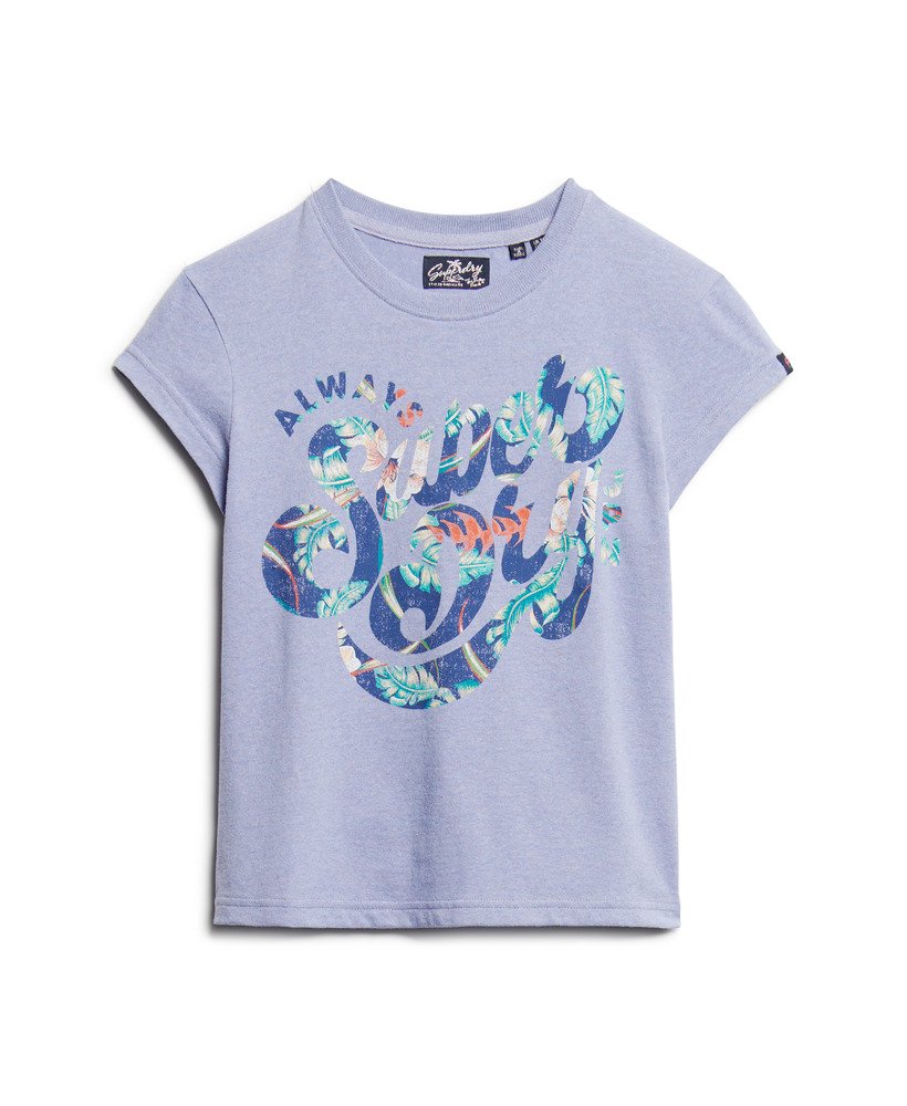 t-shirt met bloemenprint en korte mouwen in gemêleerd paars.