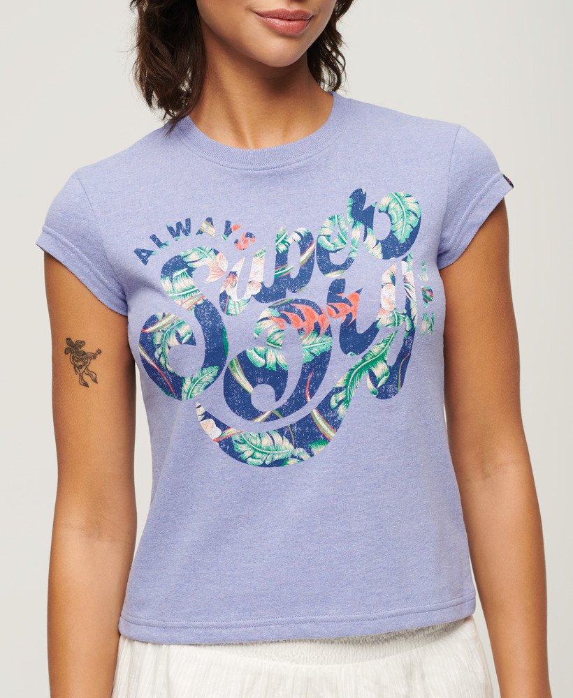 t-shirt met bloemenprint en korte mouwen in gemêleerd paars.