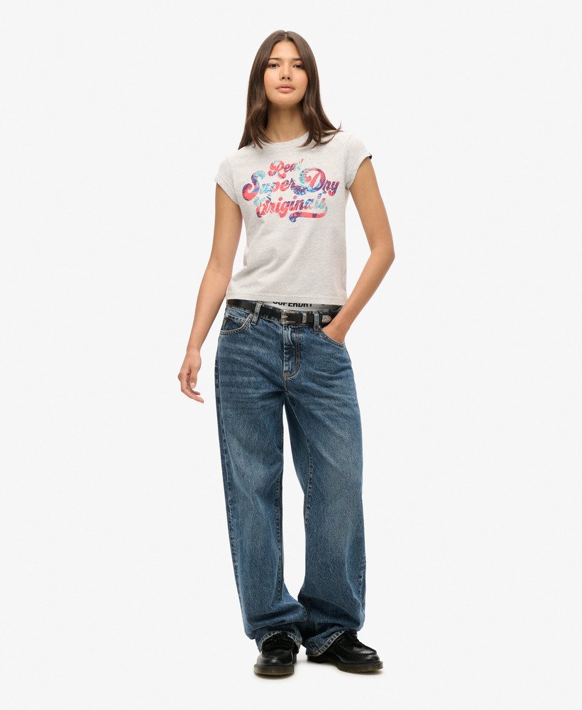 t-shirt met bloemenprint en korte mouwen in gemêleerd grijs.