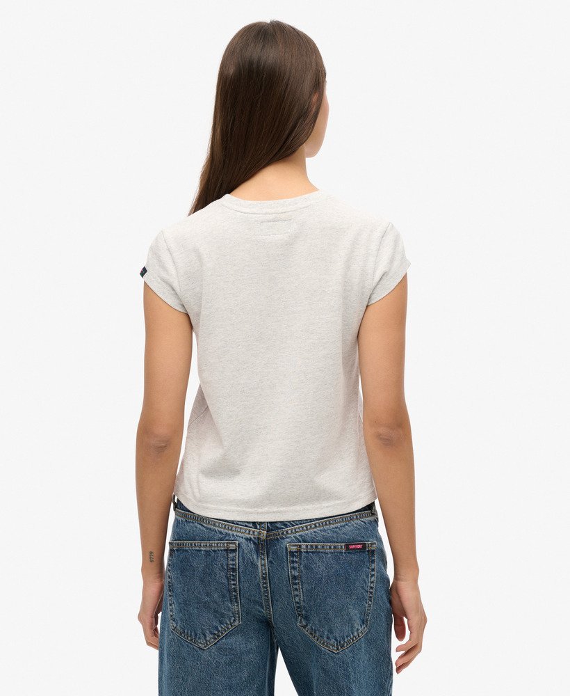 t-shirt met bloemenprint en korte mouwen in gemêleerd grijs.