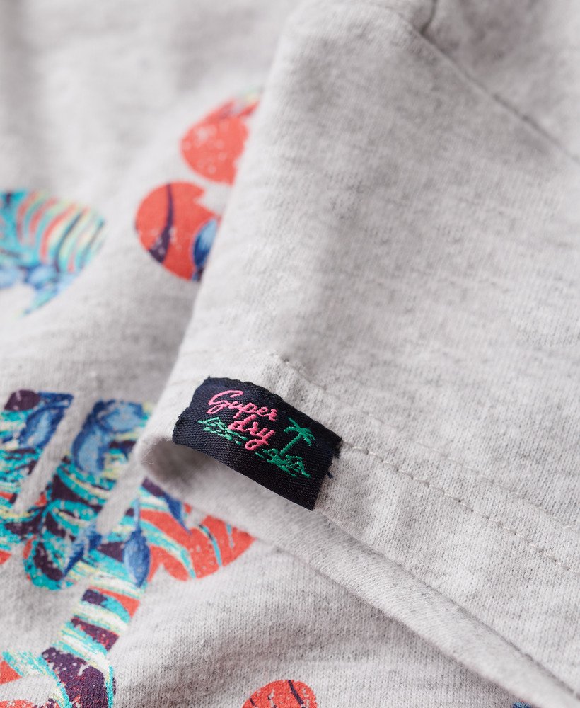 t-shirt met bloemenprint en korte mouwen in gemêleerd grijs.