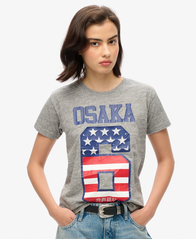 osaka 6 flag 90s t-shirt in sportief grijs gemêleerd