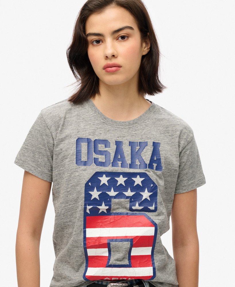 osaka 6 flag 90s t-shirt in sportief grijs gemêleerd