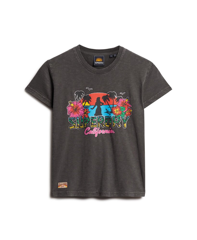 getailleerd t-shirt met cali-sticker in vintage zwart.