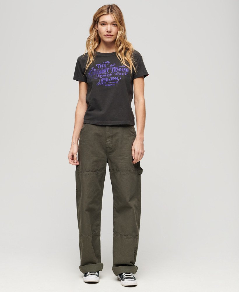 foil workwear getailleerd t-shirt in gewassen zwart