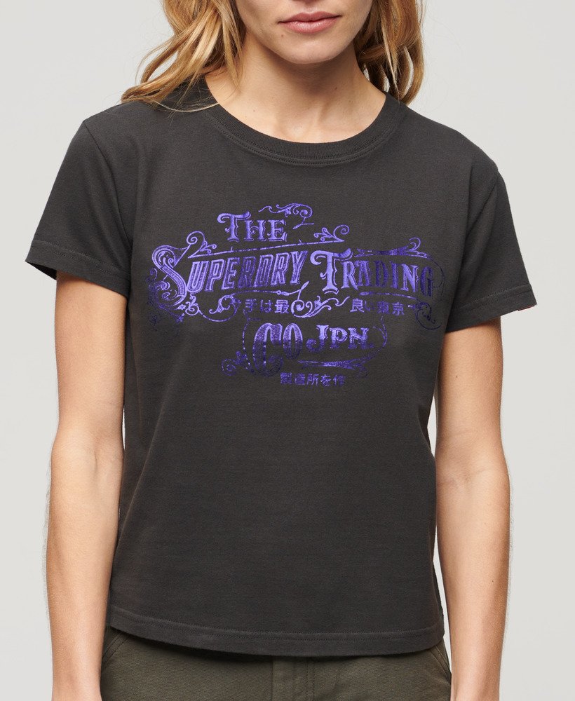 foil workwear getailleerd t-shirt in gewassen zwart