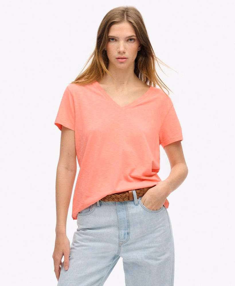 Geborduurd T-shirt met V-hals en slub-structuur