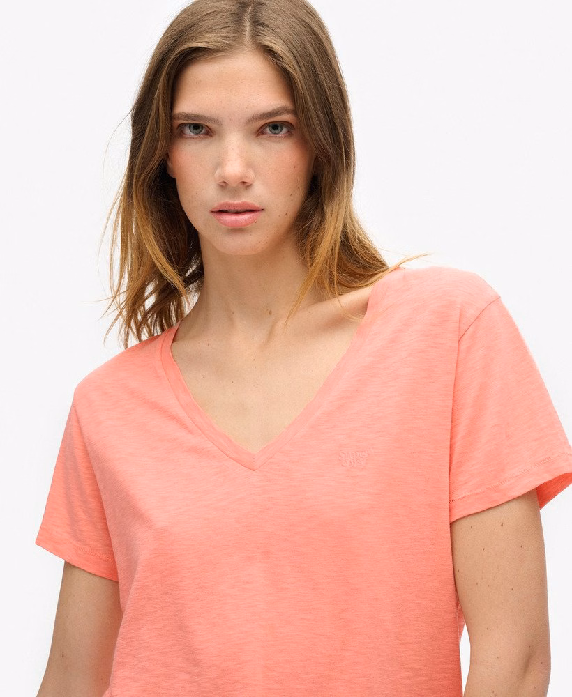 Geborduurd T-shirt met V-hals en slub-structuur