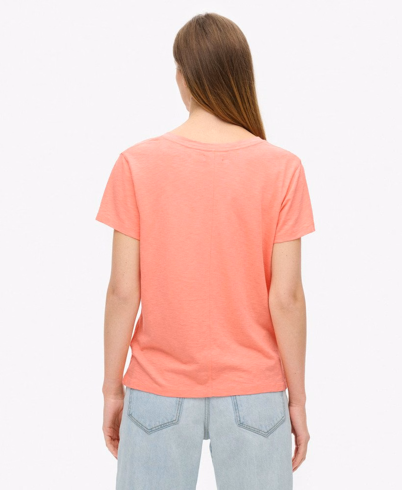 Geborduurd T-shirt met V-hals en slub-structuur