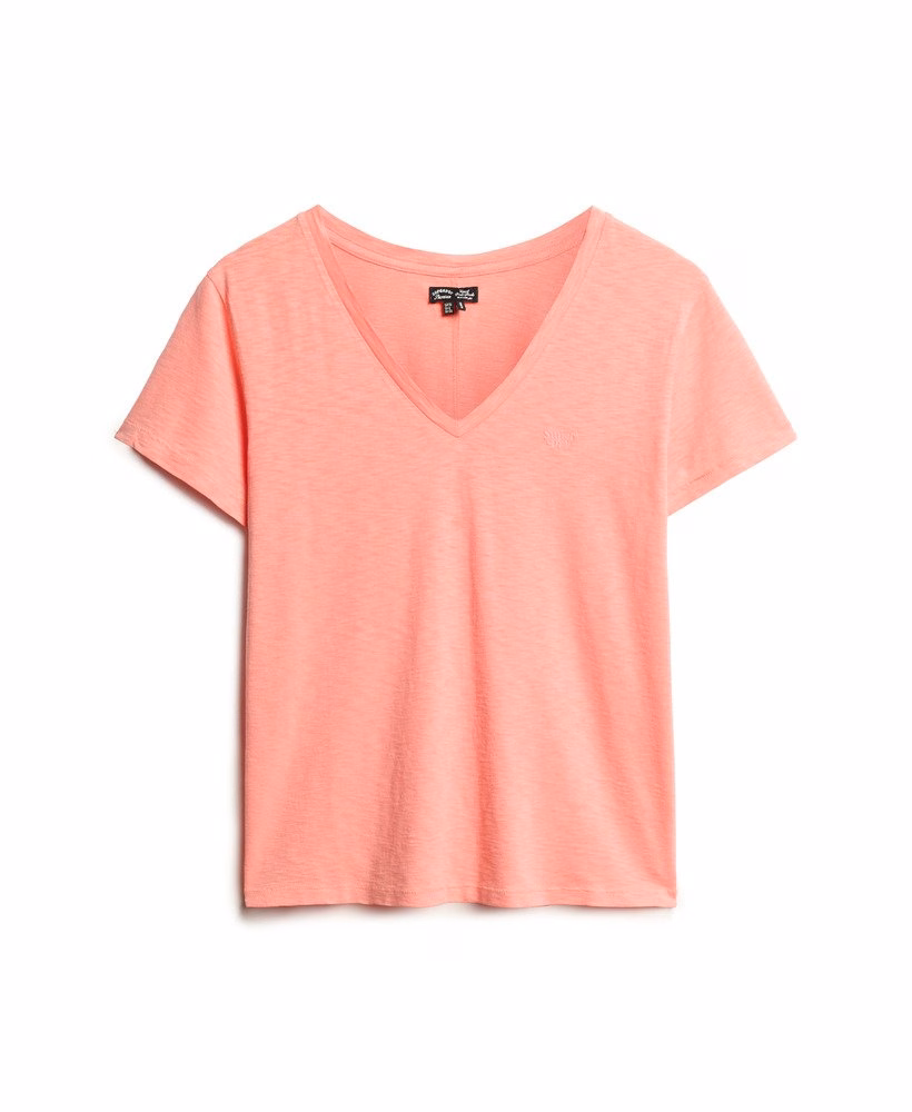 Geborduurd T-shirt met V-hals en slub-structuur
