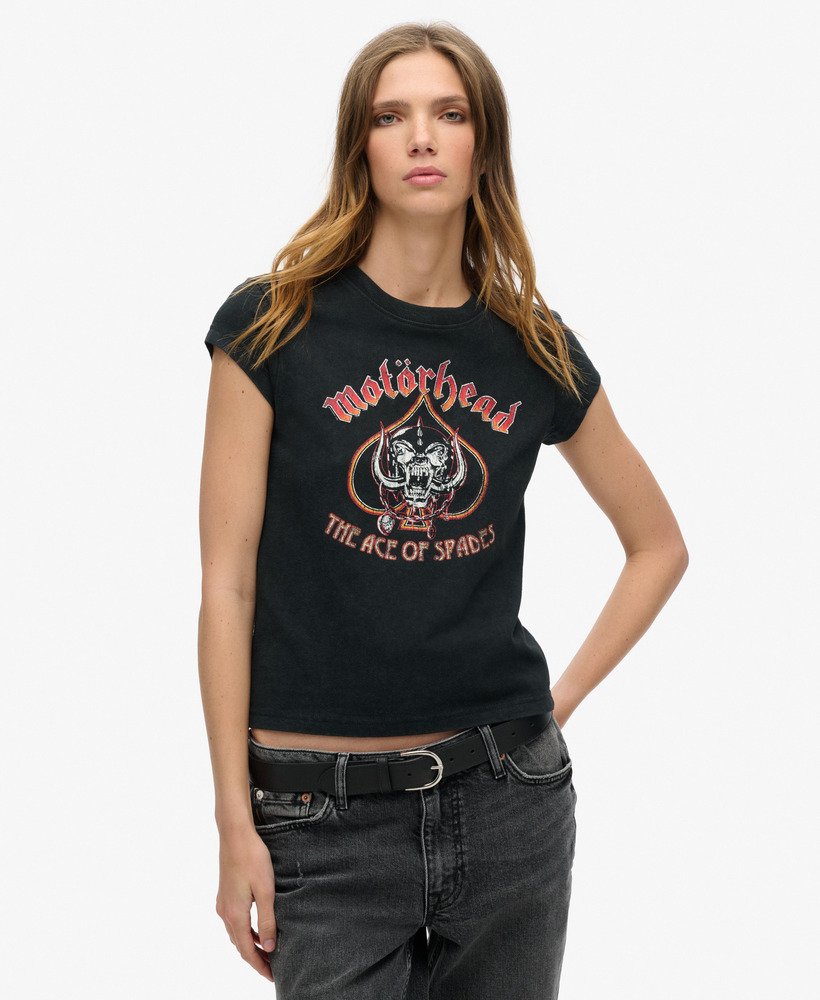 motörhead x superdry t-shirt met korte mouwen in zwaar donkerzwart